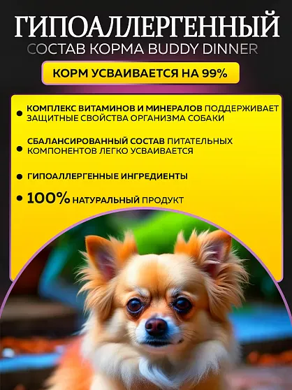 Корм для собак мелких пород Buddy Dinner Gold Line с лососем, 3 кг + 1 кг