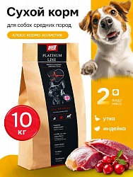 Корм для собак средних пород Buddy Dinner Platinum Line с индейкой и уткой, 10 кг