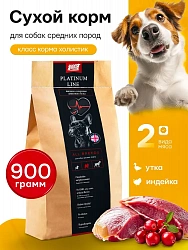 Корм для собак холистик средних пород Buddy Dinner Platinum Line с индейкой и уткой, 900 г
